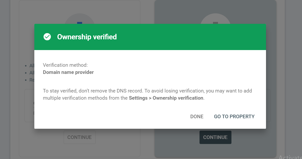 Domain Verified via DNS