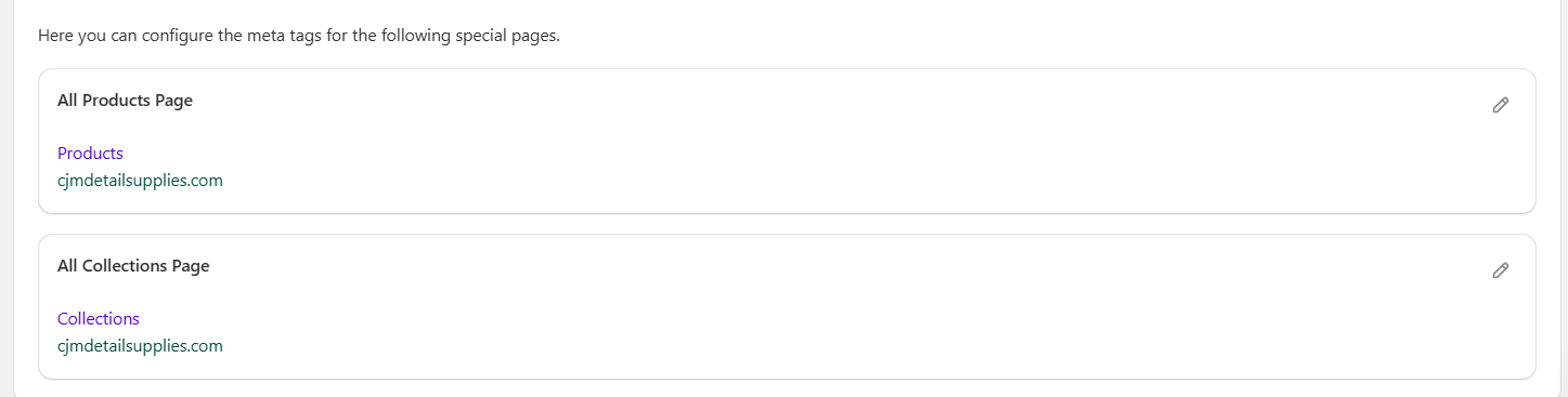 Products and collections metadata — Shopify SEO optimisation result