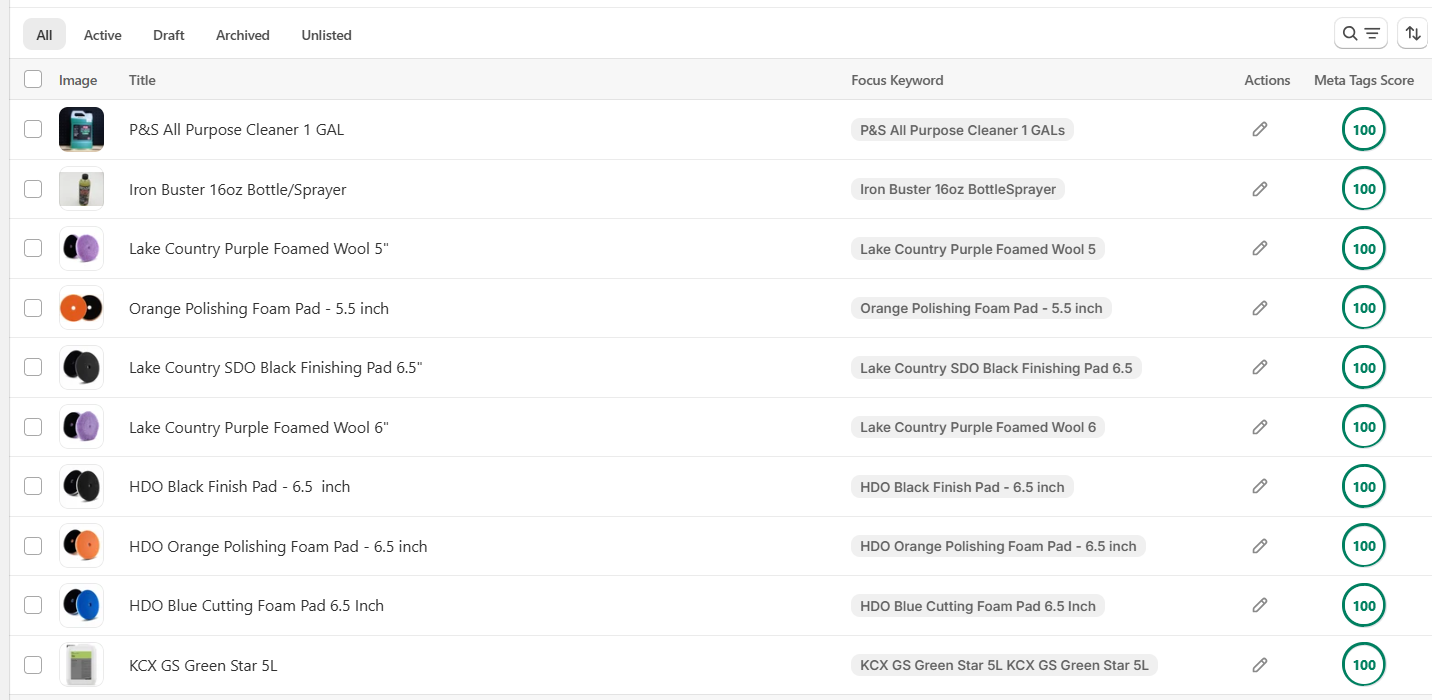 Product metadata scores · 03 — Shopify SEO optimisation result
