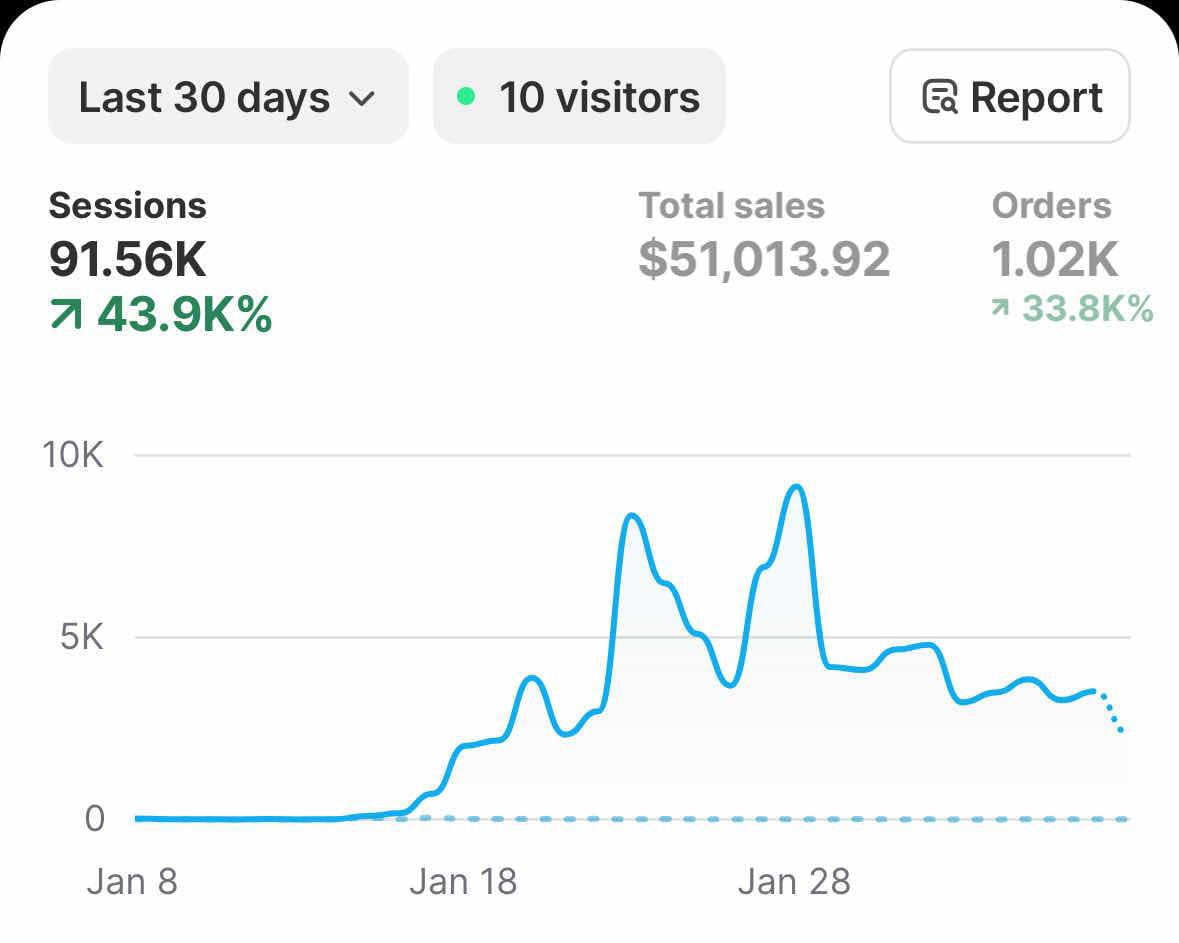 Shopify dashboard — From Zero to $51K in 30 Days